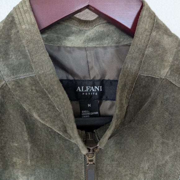 Alfani Leather Suede Short Boho Biker Standup Neck Jacket Dark Olive Green - Picture 6 of 14